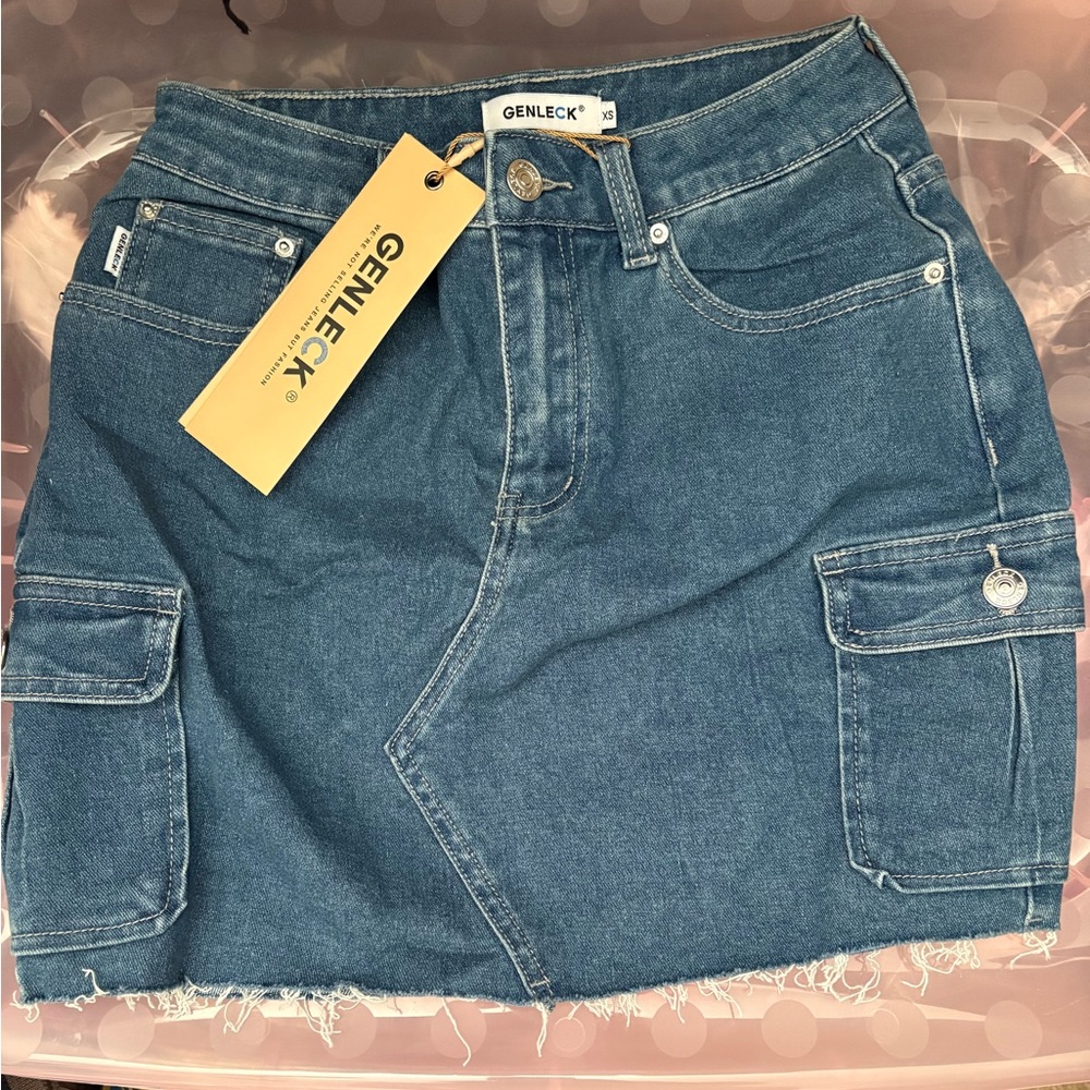Genleck Blue Denim Skirt with Pockets
